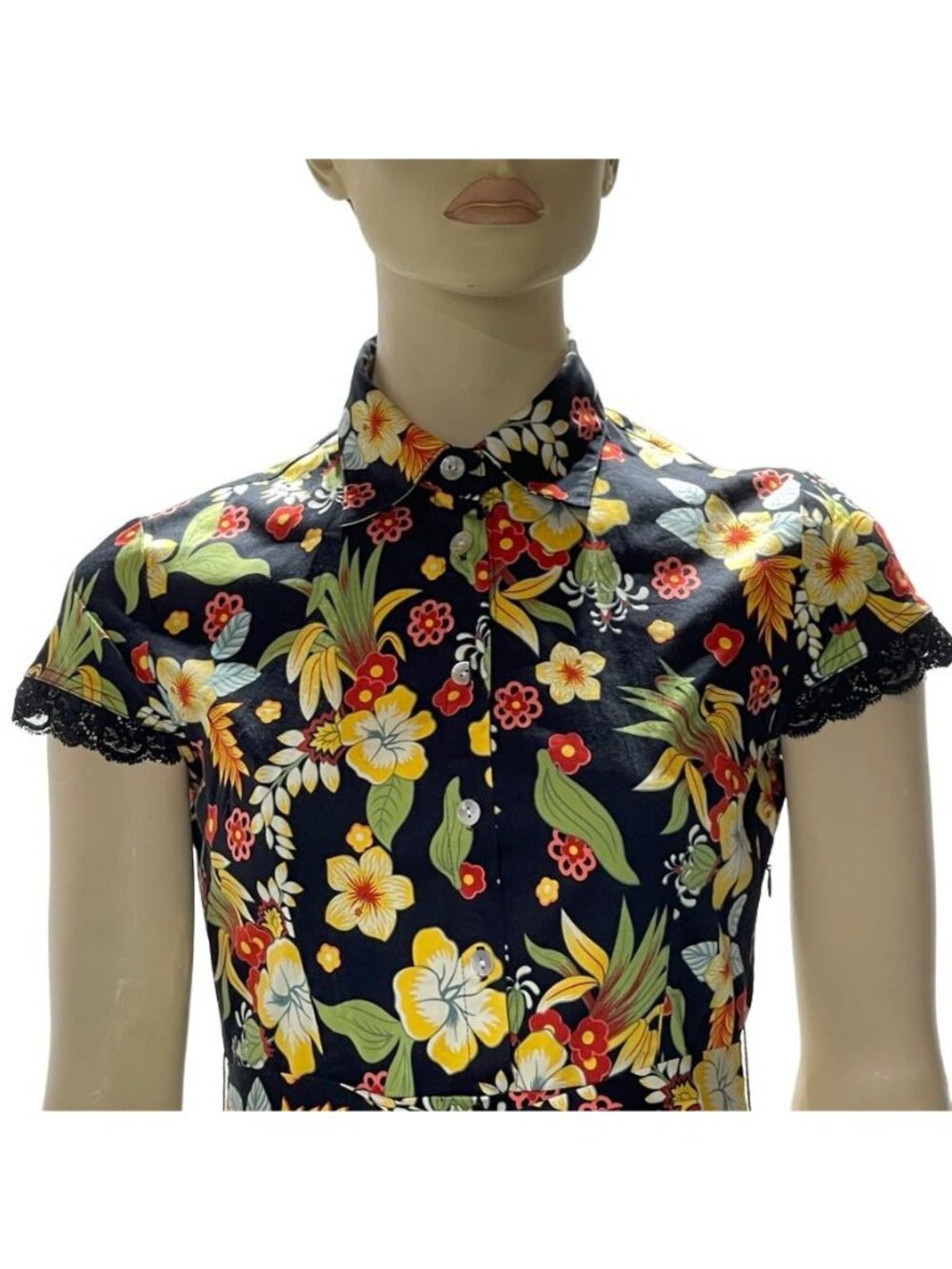 Floral Short Sleeve Collared A-Line Dress With Belt Size 10 By Id~Dio - Picture 8 of 16